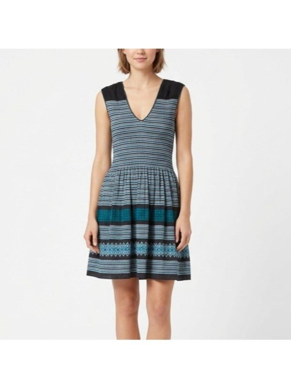 Max Studio Size S Sleeveless Fit and Flare V-Neck Multi-Design Striped Dress